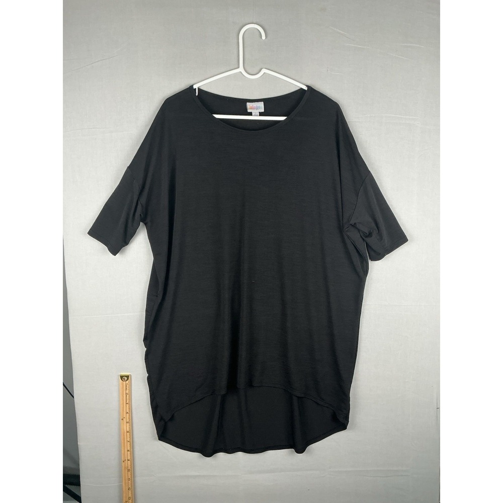 LuLaRoe Top Womens L Black High Low Hem Short Sleeve Stretch Casual Loose Fit